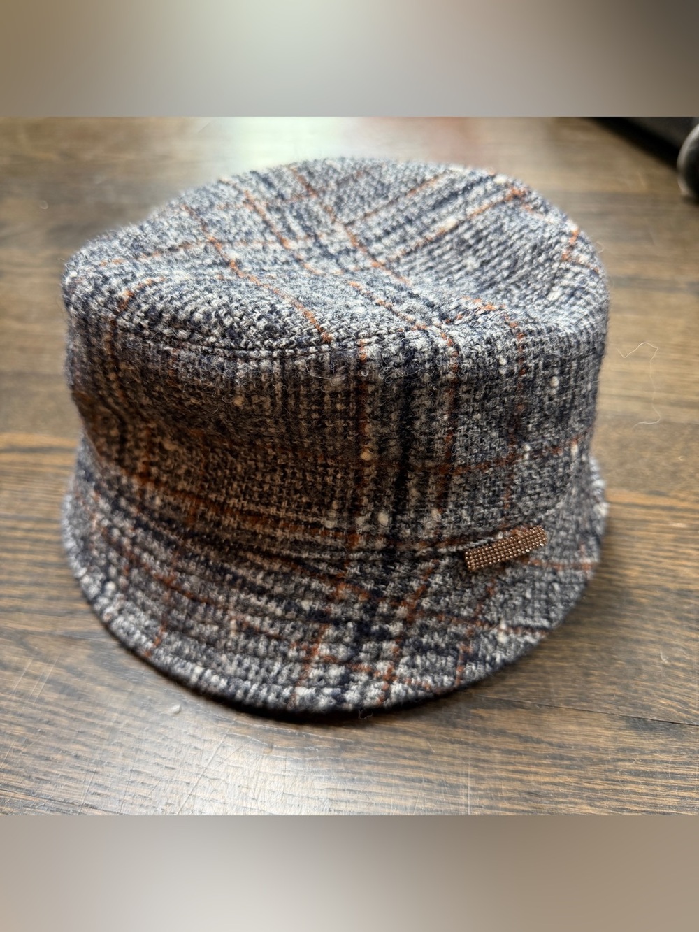 NWT Gorgeous Brunello Cucinelli Gray Wool Plaid  Bucket Hat, size S - MSRP $850